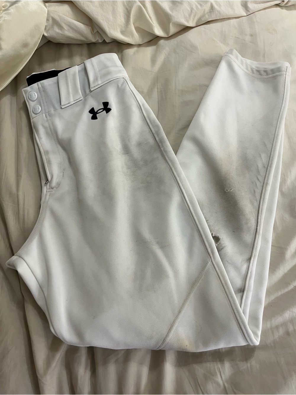 Under Armour White Baseball Pants with Black Logo